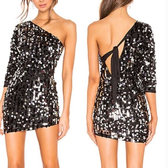 Revolve h:ours Darrell Mini Dress in Black Galaxy Sequin Small - Picture 1 of 14